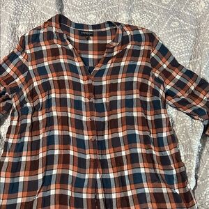 Lane Bryant Women's Checkered Button Down Shirt - Navy and Rust